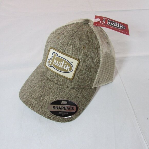 Justin Men's Logo Patch Snapback Meshback Trucker Cap Hat - Tan - Picture 1 of 2